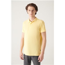 Желтая футболка с воротником поло, 3 пуговицы, 100 % египетский хлопок, стандартная посадка