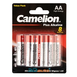 Батарейка AA Camelion Plus Alkaline BL8 LR6 (LR6-BP5+3, батарейка,1.5В) комплект 8шт