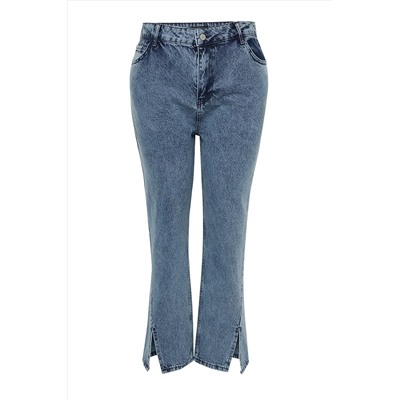 Синие джинсы с завышенной талией и детальным вырезом TBBSS22JE0614