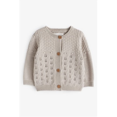 The Little Tailor Grey Cotton Pointelle Knitted Cardigan