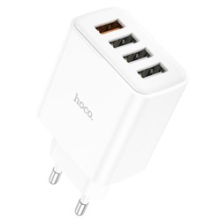 Сетевое зарядное устройство Hoco C102A, 1 USB, 18 Вт, 3 USB, 2.1 А, QC, белое