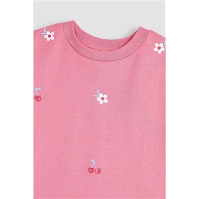 JoJo Maman Bébé 2-Piece Cherry Embroidered T-Shirt & Shorts Set