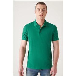 Зеленая футболка с воротником-поло, 3 пуговицы, 100% египетский хлопок, стандартная посадка