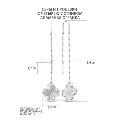 Кольцо серебро в форме клевер с алмазной огранкой и фианитом родированное коллекция Wan clover 925 пробы 411-15-921р