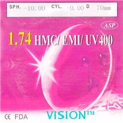 Линза полимерная N=1,74 AS HMC EMI UV