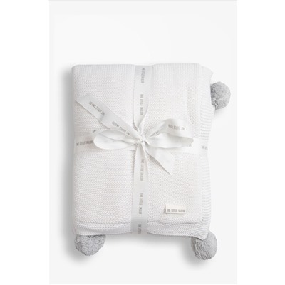 The Little Tailor Pink Pom Pom Plush Lined Baby Blanket