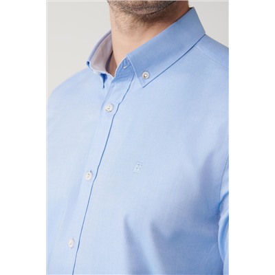 Синяя рубашка с воротником на пуговицах, 100 % хлопок, оксфорды, стандартная посадка