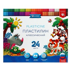 Пластилин GLOBUS "Классический", 24 цвета, 480 г + 4 стека