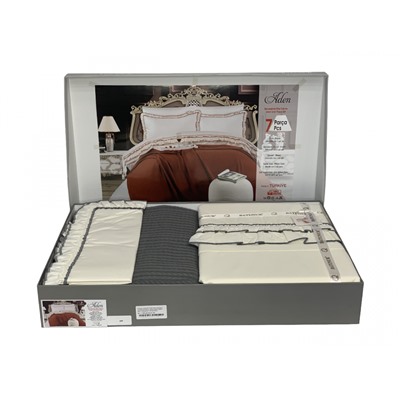 Комплект BATUNUR "ADEN"пике (покрывало +постельное белье с наволочками ,акфил) евро 7 предметов Y 930 gri/серый (Акция)