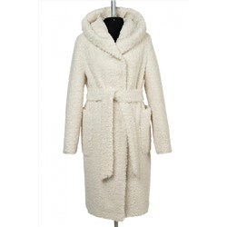 02-3161 Пальто женское утепленное (пояс) Букле/Искусственный мех белый