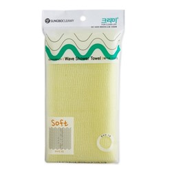 Sungbo Cleamy Мочалка для тела с плетением «Волна» однотонная "Wave Shower Towel" (мягкая) размер 28 см х 95 см / 300