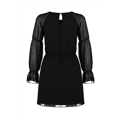 Черное мини-платье на тканой подкладке с поясом и открытой юбкой TWOAW24EL00860