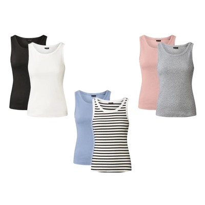 esmara® Damen Tops, 2 Stück, in anschmiegsamer Ripp-Qualität