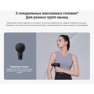 Массажный пистолет XIAOMI Massage Gun Mini, перкуссионный, 3 режима, 3 насадки, до 2500 об/мин, синий, BHR6083GL