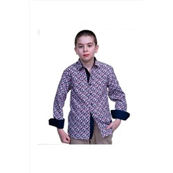 Красно-темно-синяя детская рубашка с принтом в горошек KG1043