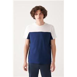Темно-синяя футболка из 100% хлопка, креповая ткань с круглым вырезом, стандартная посадка