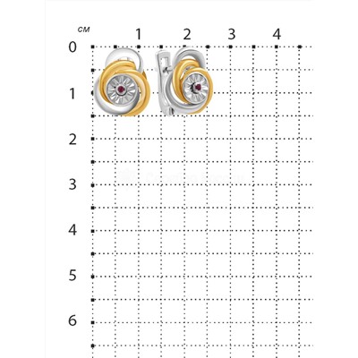 Серьги из родированного серебра с рубином и золочением 925 пробы SE01991RU/G