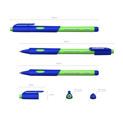 Ручка шариковая ErichKrause ErgoLine Kids Ultra Glide, первоклассника, эргономичный держатель, корпус Soft-touch, узел 0.7 мм, чернила синие, микс