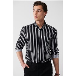 Черная рубашка, 100% хлопок, оксфордский воротник в полоску, стандартный крой