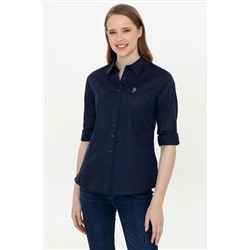 Женская базовая рубашка темно-синего цвета с длинным рукавом Неожиданная скидка в корзине