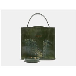 Зелёная кожаная сумка с росписью из натуральной кожи «W0027 Green Город»
