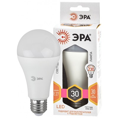 Нарушена упаковка.   Светодиодная лампа Е27 30W 2700К (теплый) Эра LED A65-30W-827-E27 () Б0048015