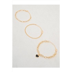 Набор золотых браслетов-цепочек с сердечками