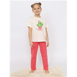 CSJG 50174-21 Пижама для девочки (футболка, брюки),экрю