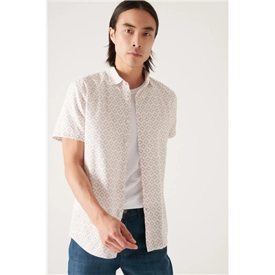 Мужская хлопковая рубашка с коротким рукавом с геометрическим принтом и камнями A21y2095