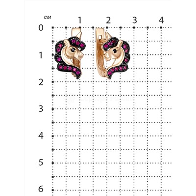 Серьги детские из золочёного серебра с корундом цв.рубин, фианитами и родированием 925 пробы 2-3391зч215