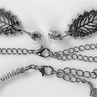 Набор 4 предмета: серьги, колье, браслет, кольцо «Листопад», цвет белый в серебре