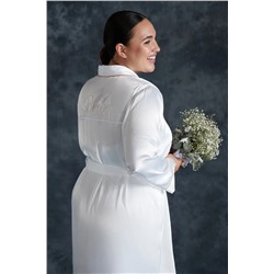 Белый атласный тканый свадебный халат с поясом TBBSS24SB00001