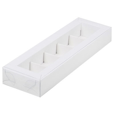 Коробка для конфет 5шт с пластиковой крышкой Белая 235х70х30