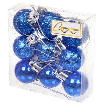 Новогодние шары 3 см (набор 9 шт) «Микс фактур», синий