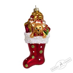 Носок рождественский "Медвежонок с игрушками" (стекло) 6,5х6,5х12,5 см