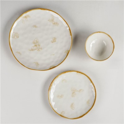 Набор фарфоровой посуды Доляна Organic Gold, 16 предметов: 4 тарелки d=20,5 см, 4 тарелки d=27,5 см, 4 миски d=12,5 см, 400 мл, 4 кружки 400 мл, цвет белый