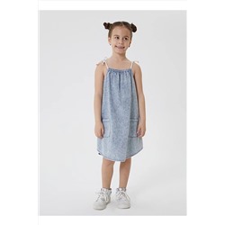 222 Lcg 144002 Эстер-джинсовое синее платье с круглым вырезом стандартного кроя для девочек
