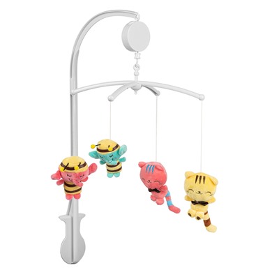*Mioshi Baby Мобиль на кроватку "Пушистые зверята" (музык., заводн., мягк. игрушки, розово-голубой)