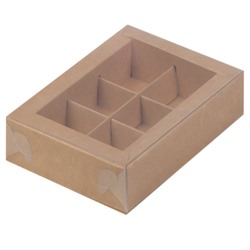 Коробка для конфет на 6 шт Крафт с пластиковой крышкой 155х115х30