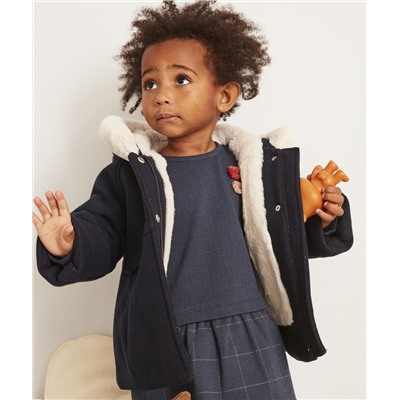 DUFFLE COAT BÉBÉ FILLE BLEU MARINE BRILLANTE EN REMBOURRAGE RECYCLÉ