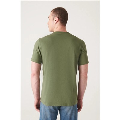 Мужская футболка цвета хаки, 100% хлопок, дышащая, с круглым вырезом, стандартный крой, E001000
