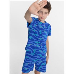 Комплект для мальчиков (футболка, шорты) синий с рыбками