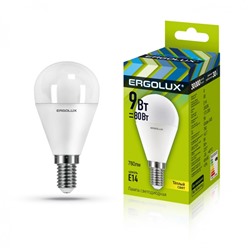 Нарушена упаковка.   Светодиодная лампа E14 9W 3000K (теплый) Ergolux  (13173) LED-G45-9W-E14-3K
