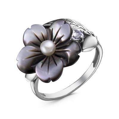Кольцо Цветок из серебра с жемчугом, перламутром и фианитом