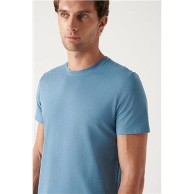 Мужская дышащая футболка стандартного кроя из 100% хлопка цвета индиго с круглым вырезом E001000
