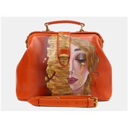 Оранжевая кожаная сумка с росписью из натуральной кожи «W0023 Orange Золотые слезы»