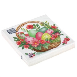 Салфетки бумажные "Art Bouquet" 33х33см, 3-х слойные, 20 штук в упаковке, 100% целлюлоза, "Пасхальная корзина с цветами" (Россия)