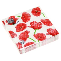 Салфетки бумажные "Bouquet Home Collection Classic" 33х33см, 3-х слойные, 20 штук в упаковке, 100% целлюлоза, "Маки" (Россия)
