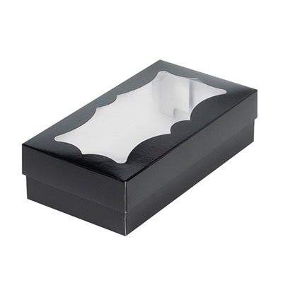 Коробка для кондитерских изделий ЧЕРНАЯ с фигурным окном 210х100х55