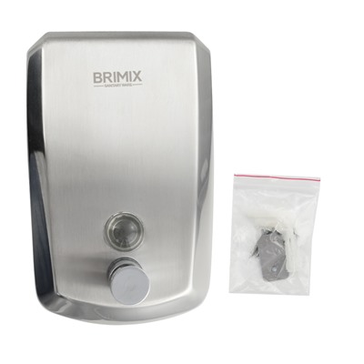 BRIMIX - Дозатор жидкого мыла настенный, металлический, с глазком, из нержавеющей стали марки 201, на 800 мл, сатин  ( 644)
